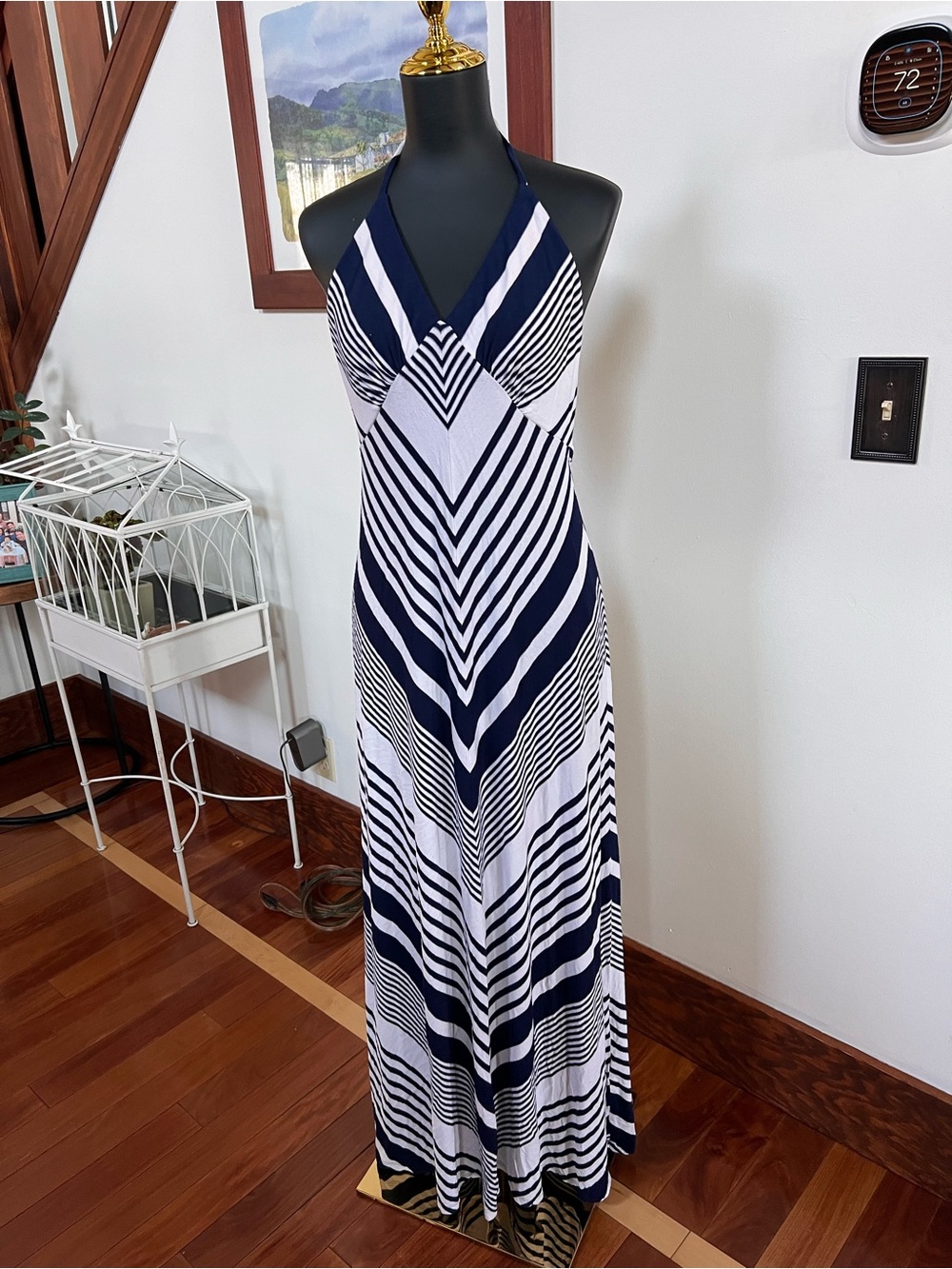 Trina Turk Navy and White Striped Halter Maxi Dress Size L #summerdress #beach